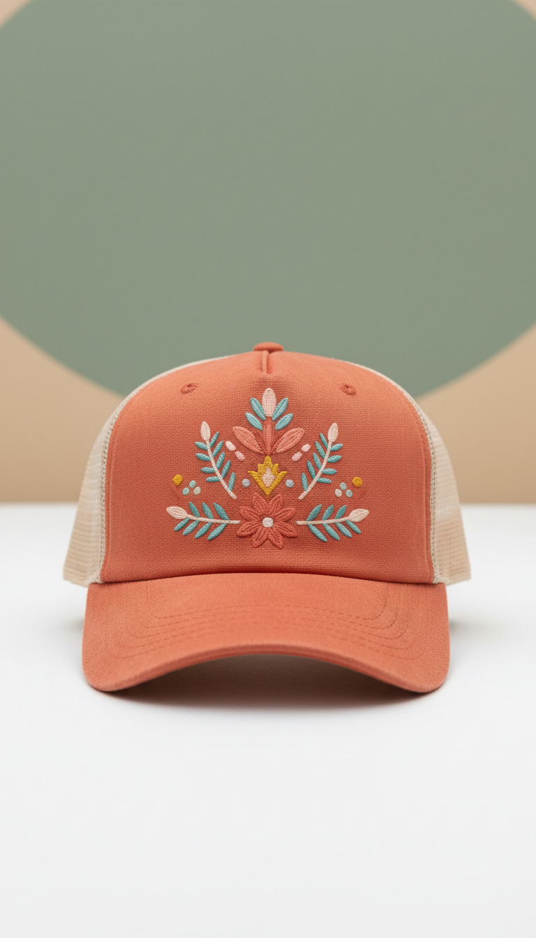 Burnt Coral Boho Trucker Hat