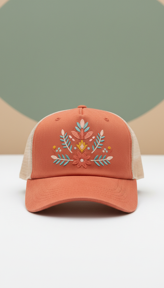 Burnt Coral Boho Trucker Hat